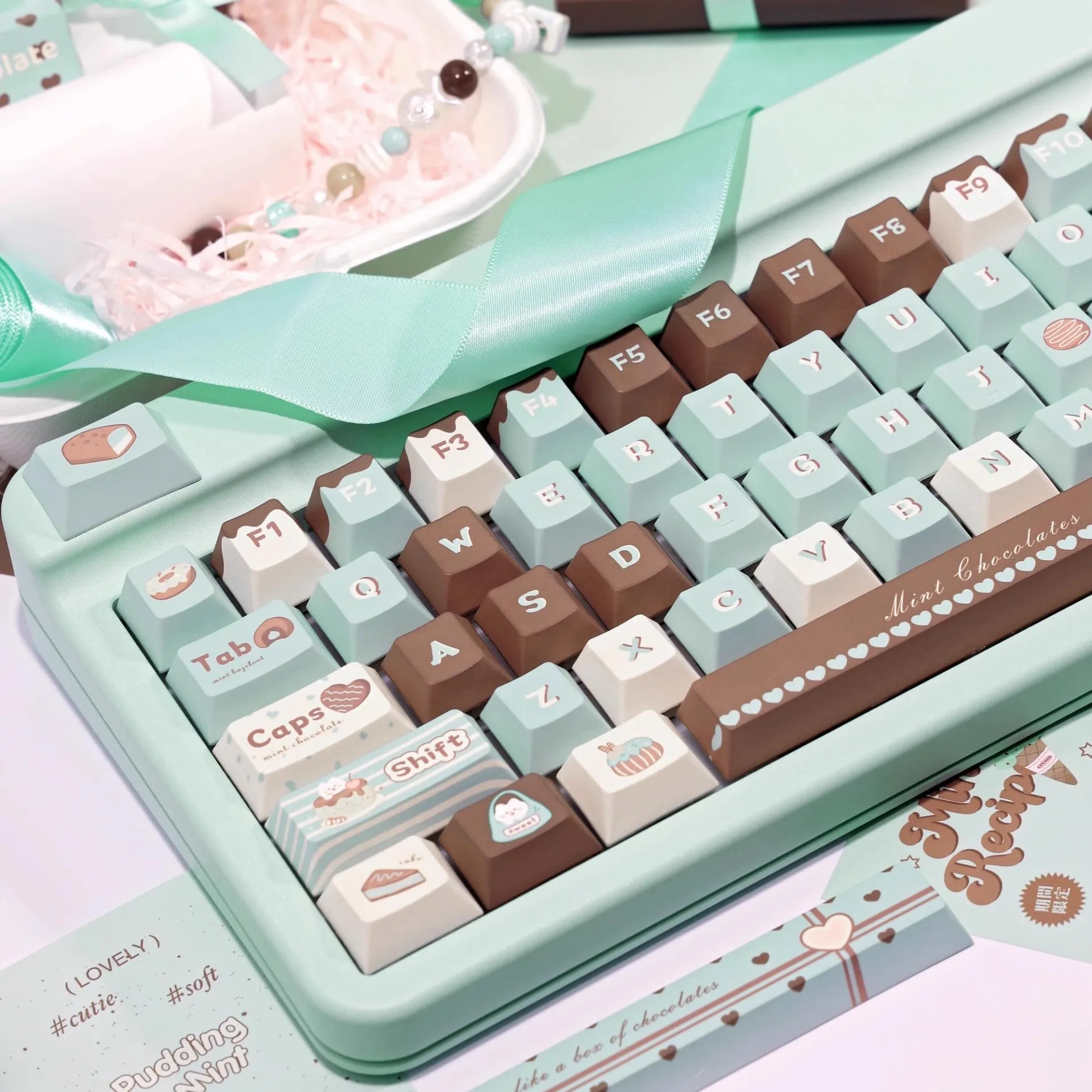 Juego de teclas con temática de Chocolate menta, accesorios de teclado mecánico, teclas de perfil Cherry, sublimación PBT - imagen 5