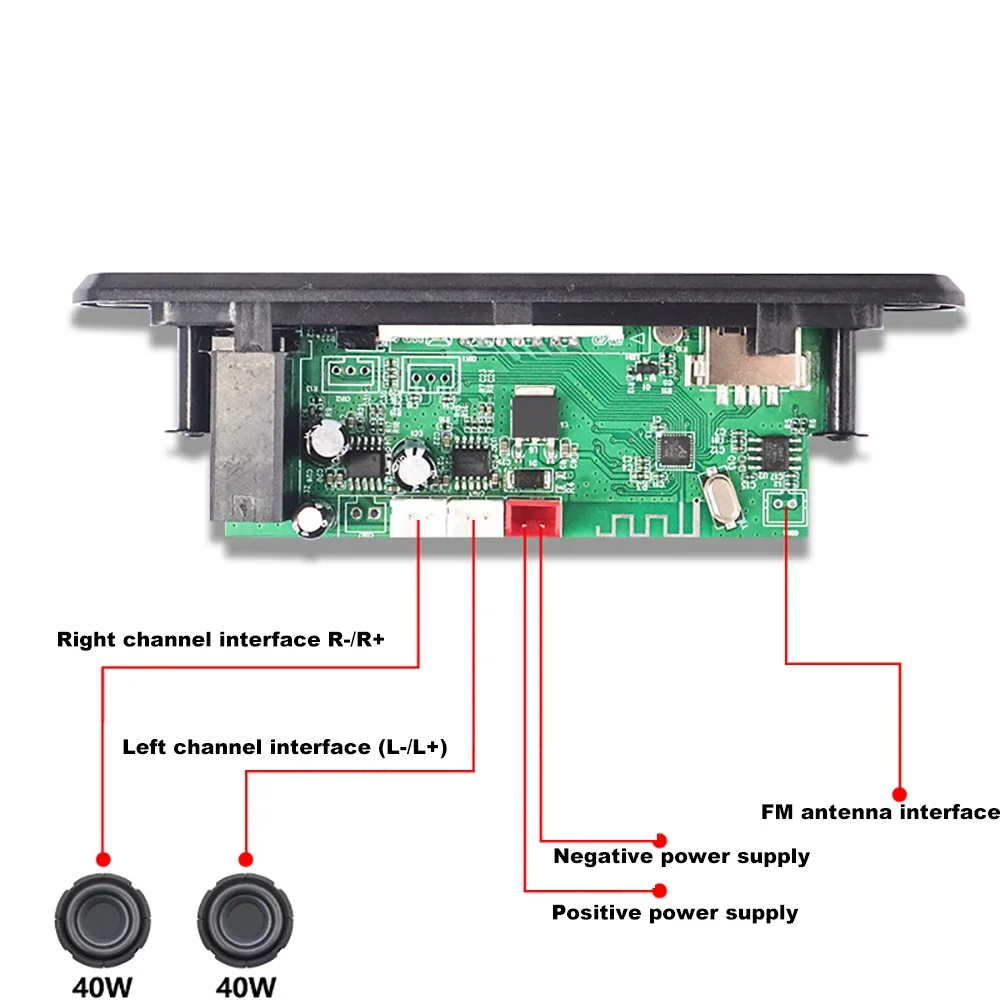 Amplificador de 80W, reproductor MP3 Bluetooth, 2x40W, reproductor de Audio estéreo HiFi, 7V-18V, placa decodificadora de MP3 DIY, módulo de Radio FM para coche, TF/USB/micrófono - imagen 5