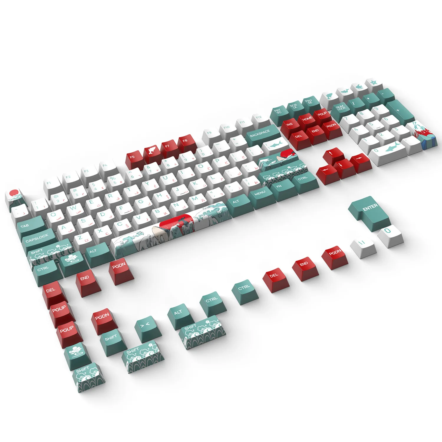 Teclas de sublimación de mar Coral con diseño árabe ruso coreano, teclas de teclado mecánico PBT de altura OEM - imagen 5