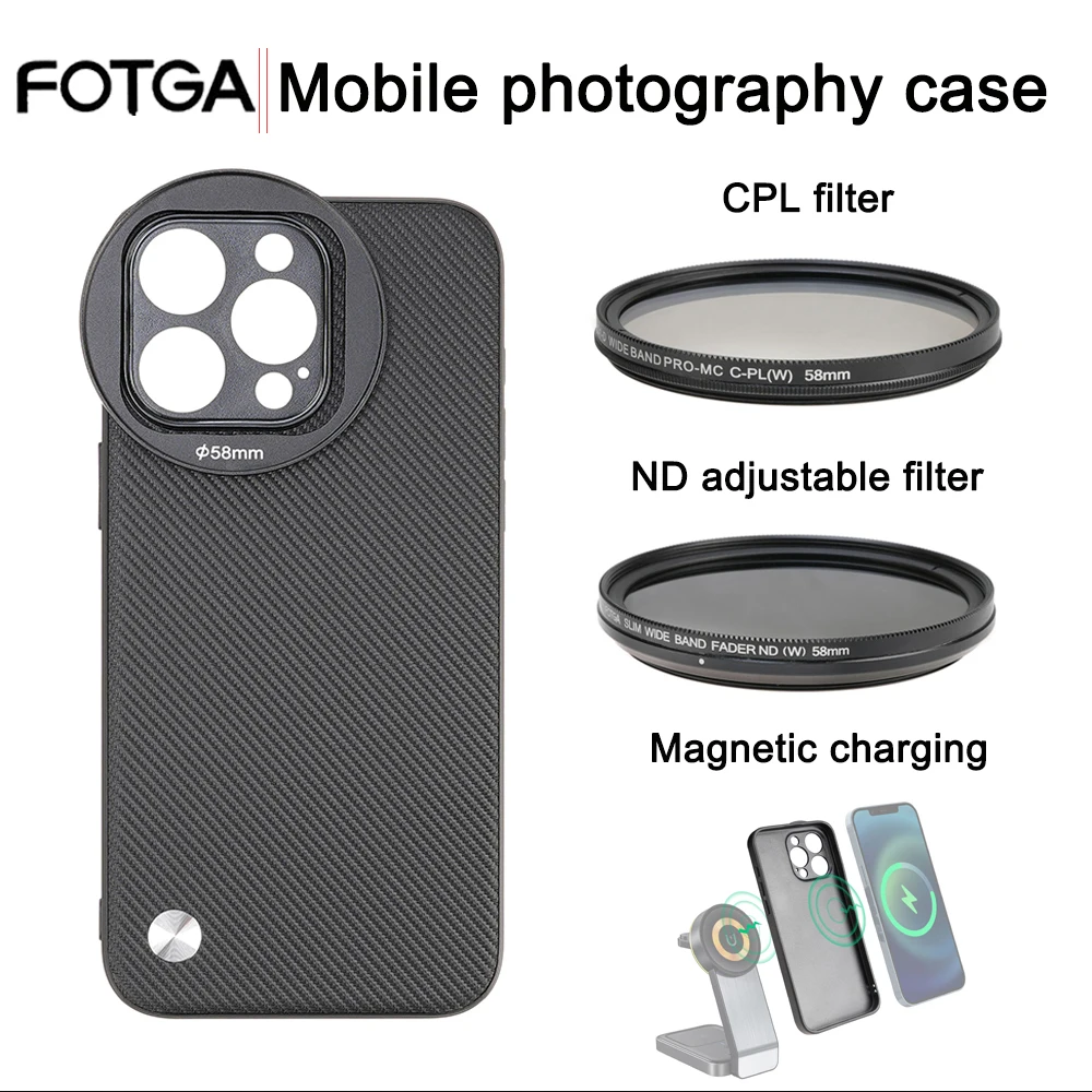 Funda de teléfono FOTGA, funda de plataforma de vídeo para teléfono inteligente para iPhone 16 Pro/Pro Max con adaptadores de 58mm para Kit de filtros para iPhone 15 Pro/Pro Max - imagen 2