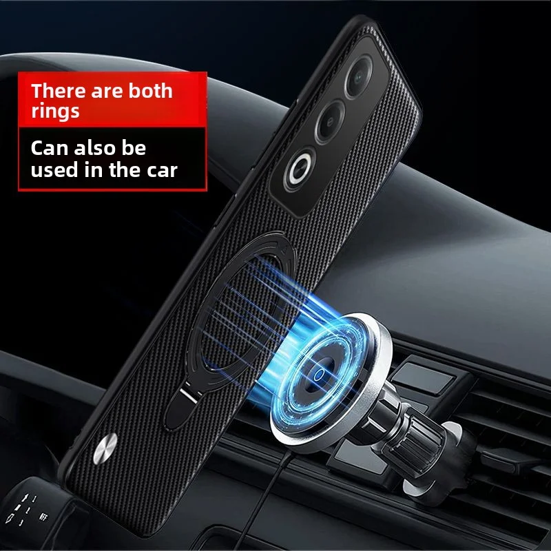 Para OPPO A80 5G funda dura de fibra de carbono PU con soporte de anillo funda protectora trasera magnética para OPPO A80 5g carcasa de teléfono - imagen 3