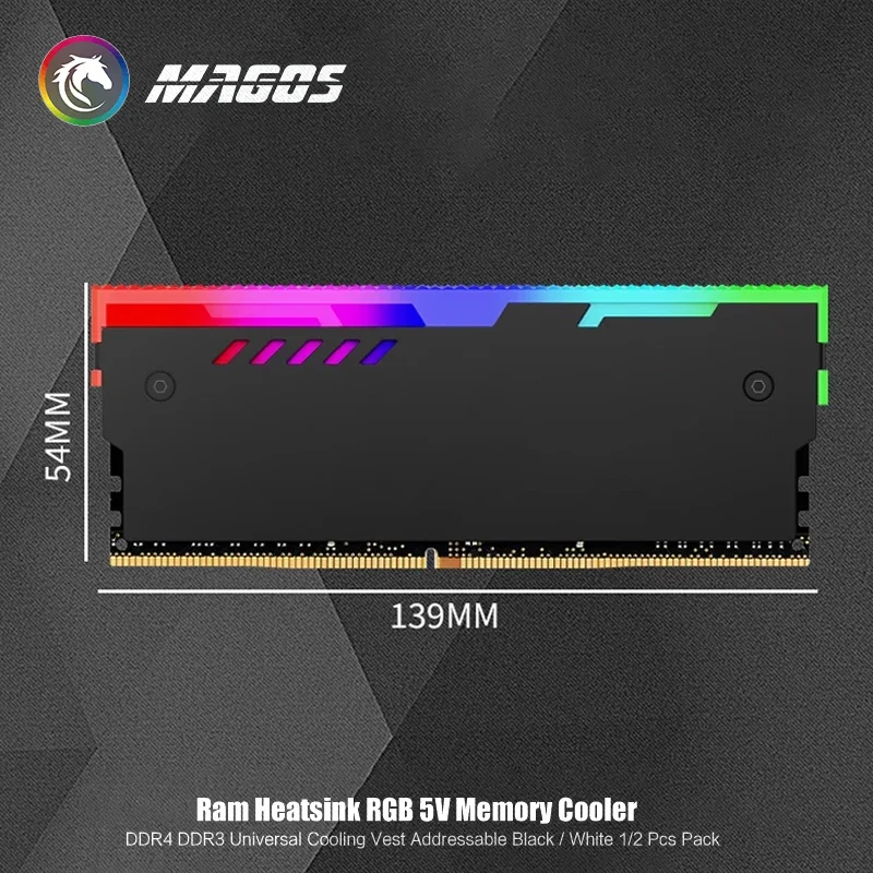 Disipador de calor de memoria de computadora RGB Ram Cooler RGB DDR4 DDR3 Armor Shell Chaleco 5V Led direccionable, negro/blanco Paquete de 2 piezas - imagen 3