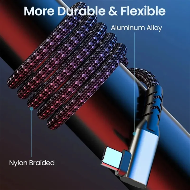 USB 3,2 PD 100W 5A Cable curvo tipo C 90D Bend HD 4K 60Hz 20Gbps USB-C Gen2 Cable de datos para portátiles Macbook Pro Nintendo - imagen 5