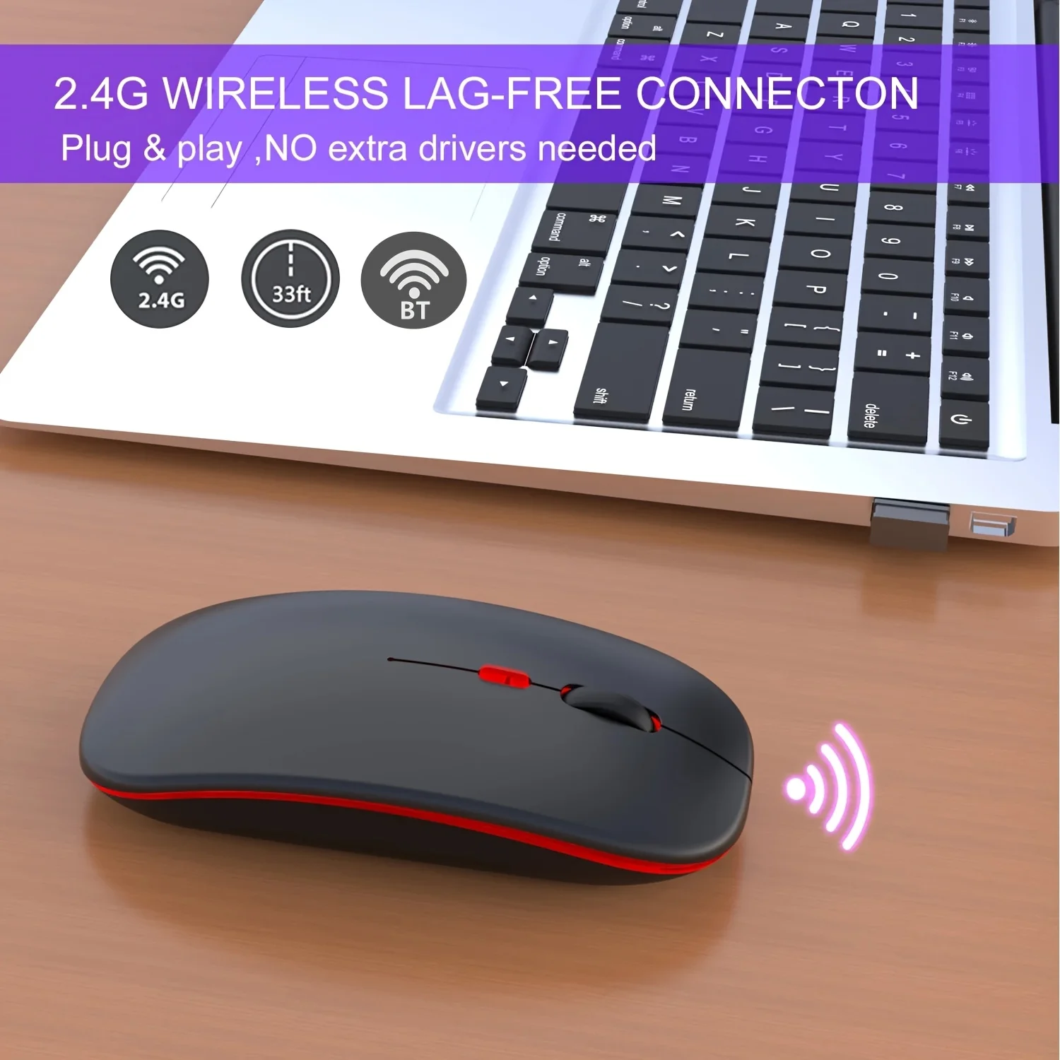 Ratón inalámbrico Bluetooth, compatible con 2,4G, modos duales, recargable, RGB, ergonómico, silencioso, clic para PC, iPad, portátil, teléfono móvil - imagen 4