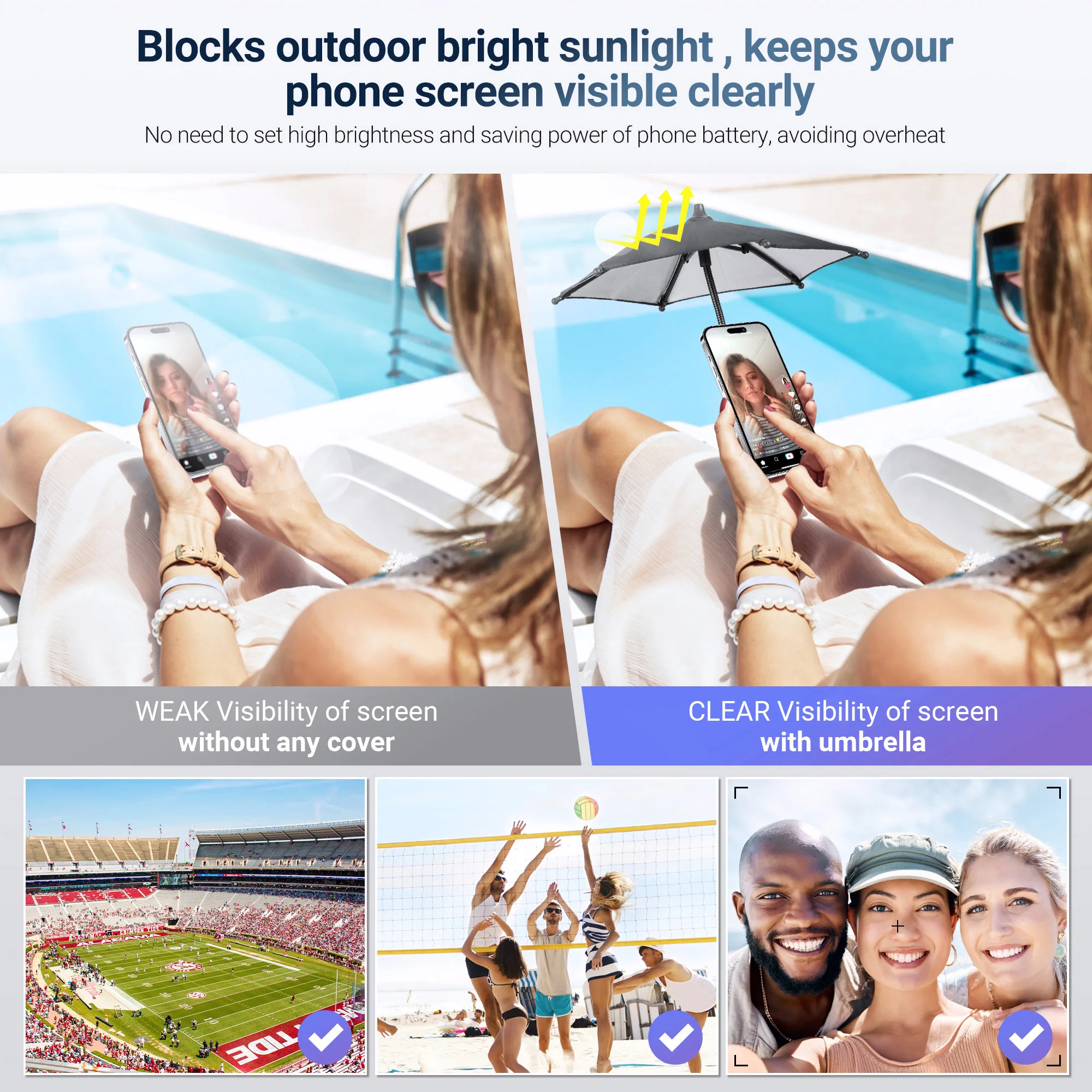 JJC Paraguas magnético para teléfono para sol, playa al aire libre, piscina, protector solar para teléfono con diseño de ángulo flexible, anillo giratorio para teléfono - imagen 4