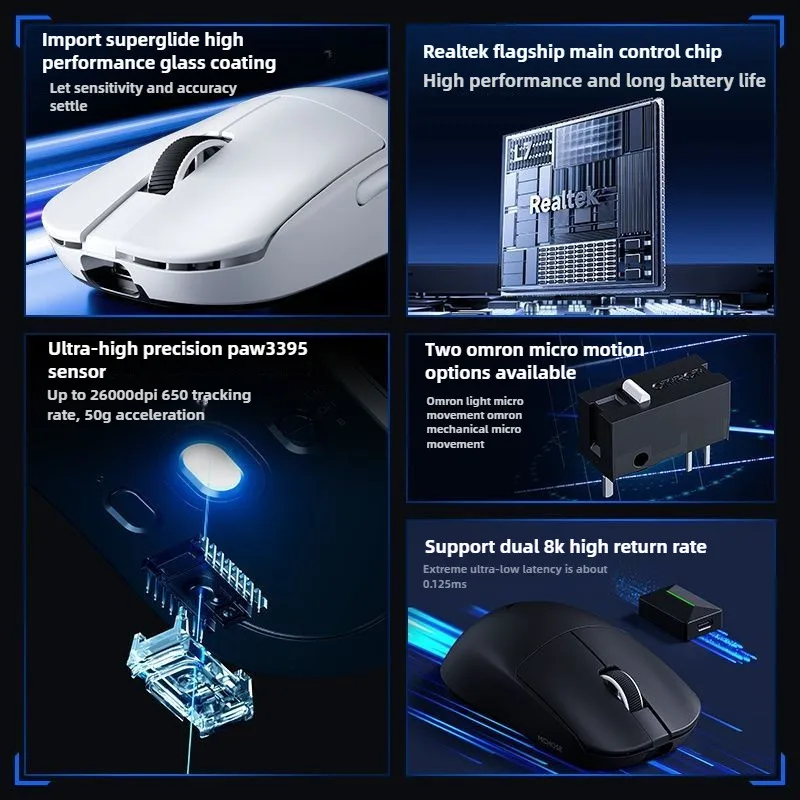 MCHOSE L7 Pro Esports Ratón pequeño inalámbrico 3 modos Dual 8K PAW3395 Ligero 39g para juegos y oficina - imagen 2