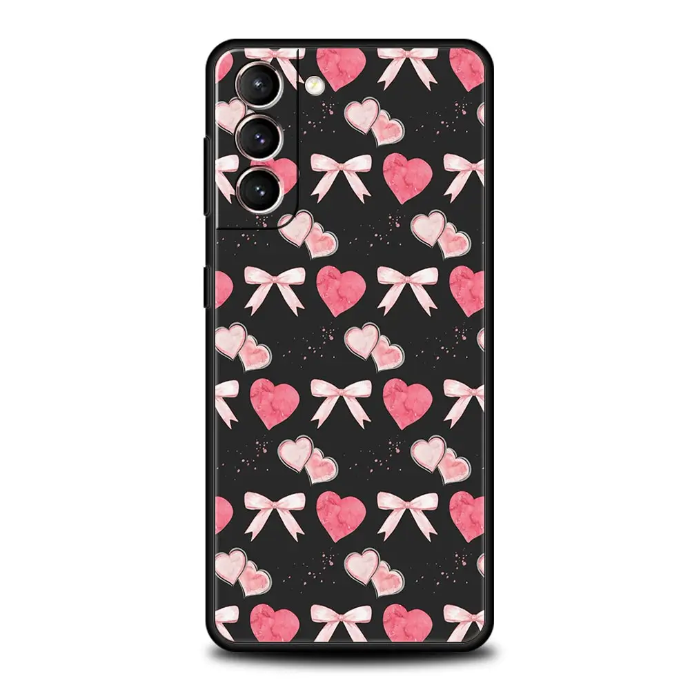Bonita funda de teléfono con lazo de corazón rosa para Samsung Galaxy S25 Edge S24 S23 S22 S20 Ultra S21 FE 5G S10 Plus, funda suave de TPU - imagen 2