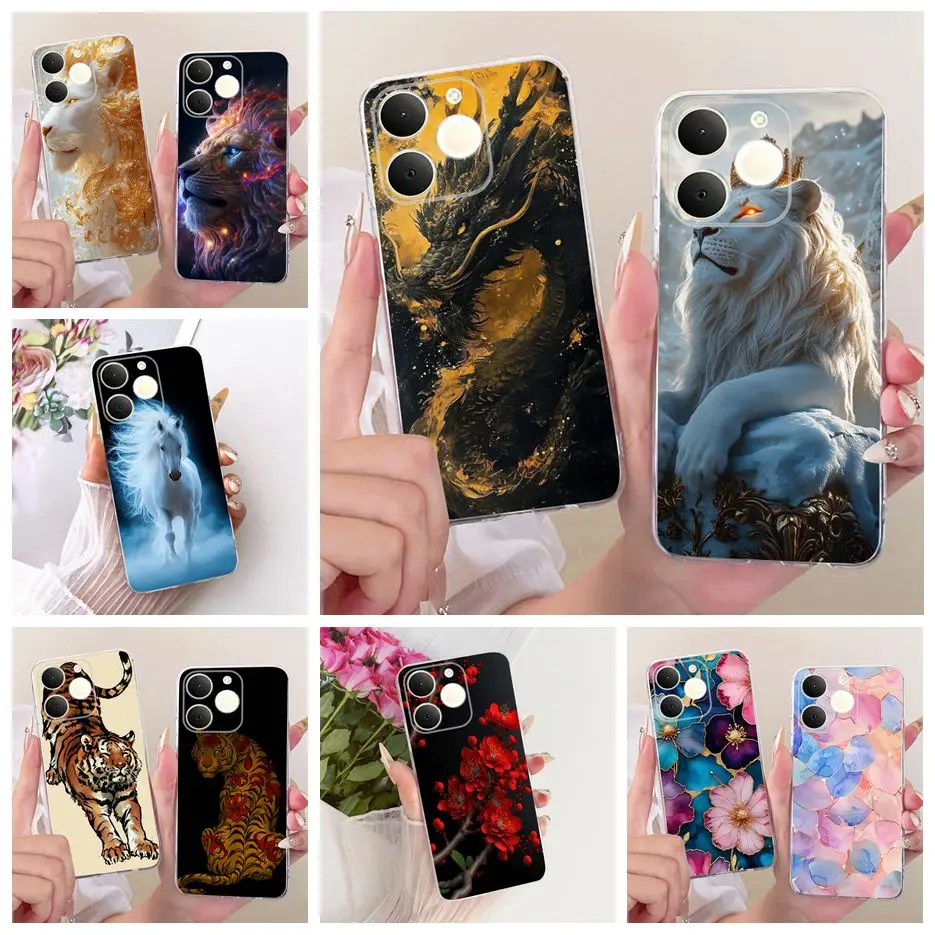 Para Realme Note 70T funda RMX5313 Cool animales flor cubierta pintada suave funda de teléfono delgada para Realme Note 70 Narzo 80 Lite 4G bolsas