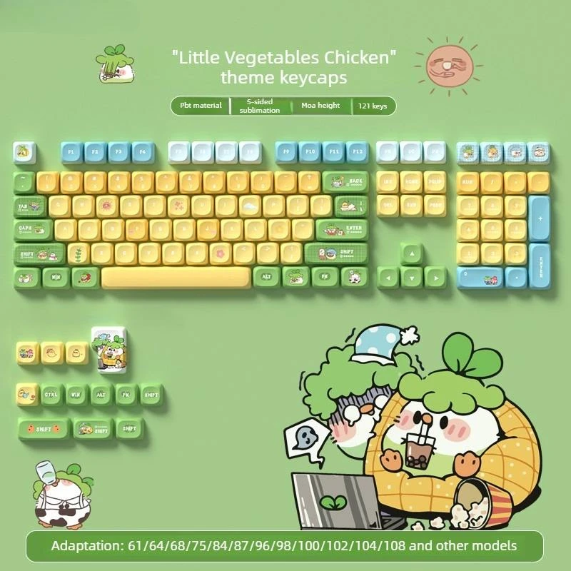 Teclas de pollo pequeño perfil MOA 121 teclas PBT 5 caras DYE-SUB lindos animales de dibujos animados Keycap para teclado mecánico MX Switch - imagen 5