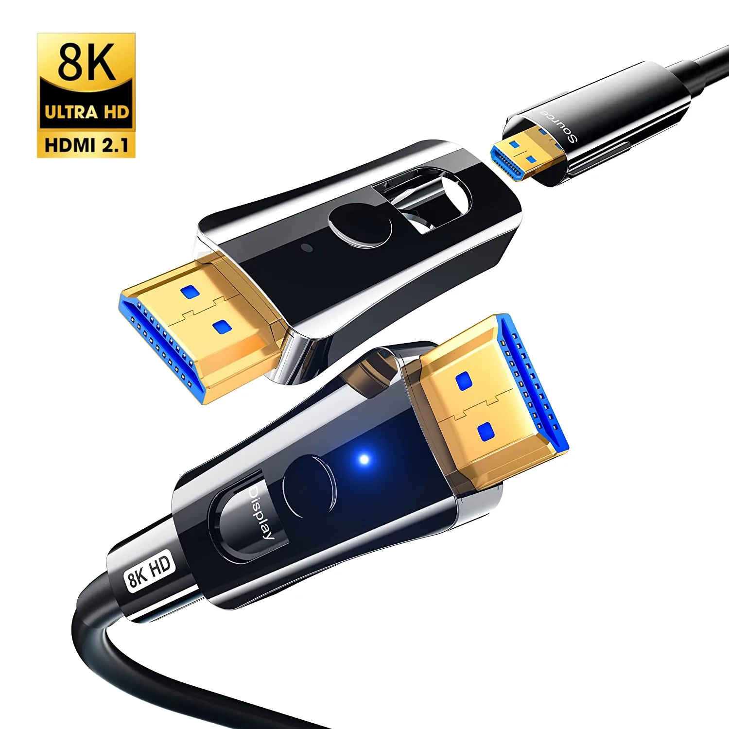 Cable HDMI 2,1 de fibra óptica de alta velocidad 8K @ 60Hz 4K @ 120Hz 48Gpbs HDR HDCP2.2/2,3 doble cabezal desmontable para PC portátil TV box PS5 - imagen 2
