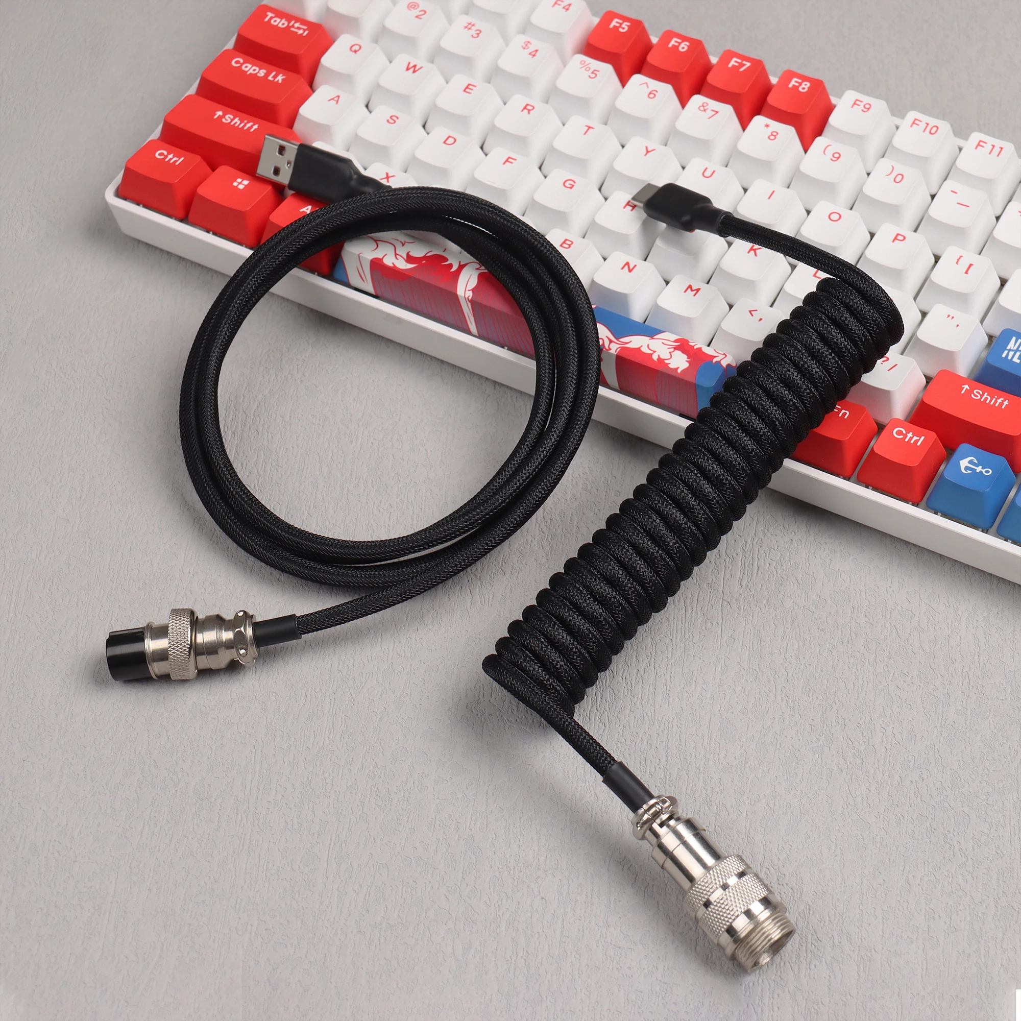 LANO-conector de aviador de Metal GX16 USB a Tpye C, Cable en espiral para teclado, Accesorios de escritorio para PC - imagen 2