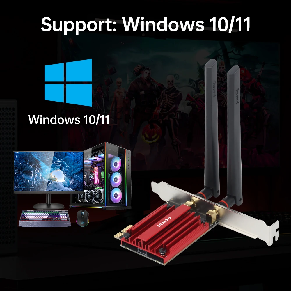 Adaptador FENVI WIFI 7 FV-BE5400 PCI-E para Bluetooth 5,4 5400Mbps Tri Band 2,4G/5G/6Ghz adaptador de red inalámbrico WiFi7 para Win10/11 - imagen 4