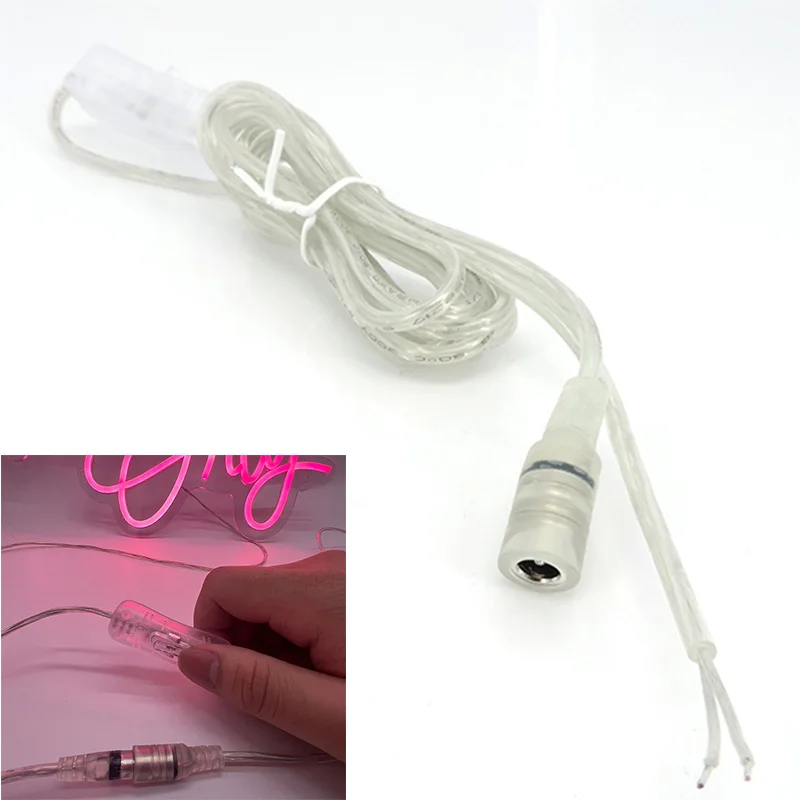 2M 22awg DC 12V Cable hembra 304 botón de interruptor conector extensión Cable de alimentación para tira de luz LED 5,5xmm2,1mm A7 - imagen 2