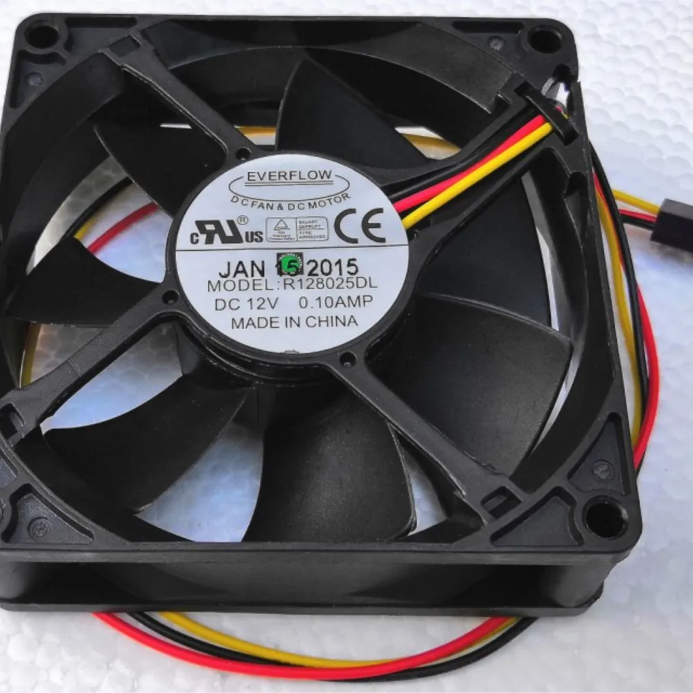Ventilador disipador de calor silencioso para Everflow R 128025 DL 80 mm 12 V ventilador de enfriamiento con rodamiento de bolas de 3 cables para caja de PC, CPU, servidor - imagen 2