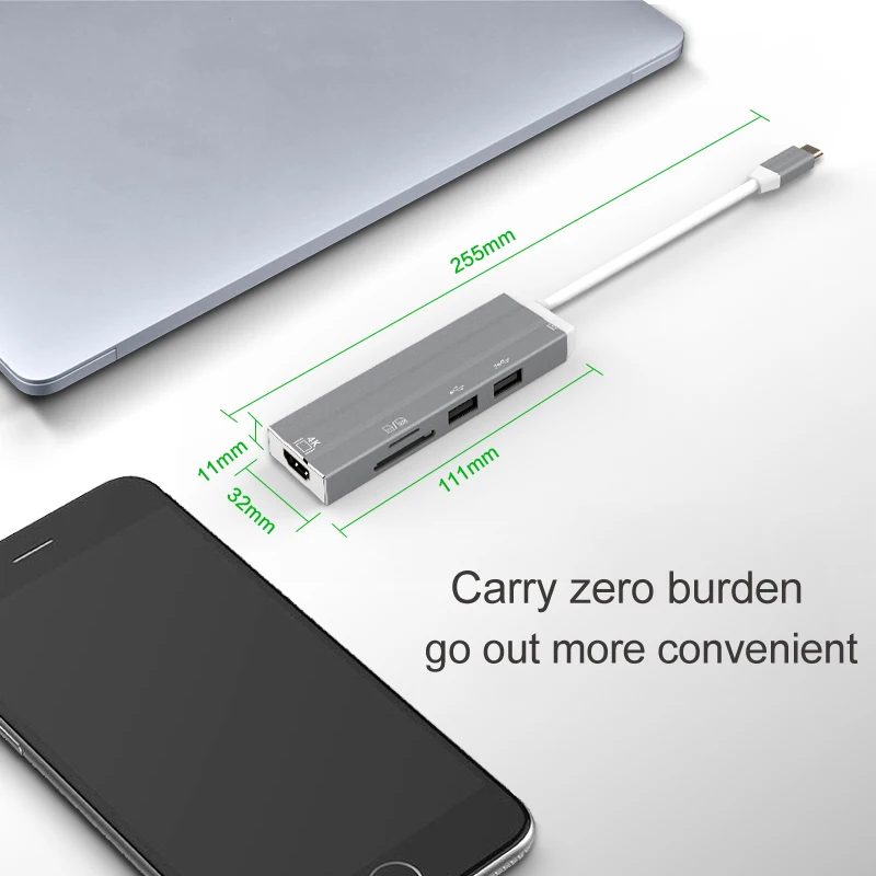 Hub USB C 6 en 1 tipo C 3,0 a adaptador HDMI 4K con lector de tarjetas SD/TF PD carga rápida para MacBook Notebook ordenador portátil - imagen 2