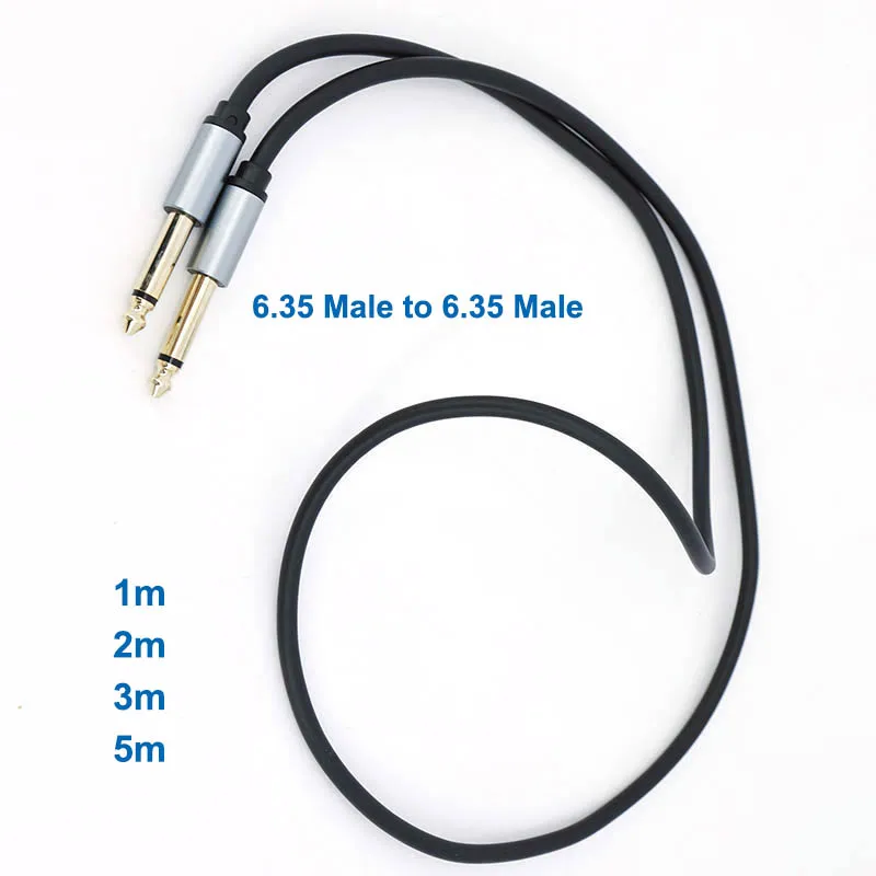 Placa dorada de 2 polos mono 6,5 6,35mm macho a 6,35 macho Audio equilibrado TRS 1/4 Cable amplificador de altavoz para teclado de guitarra