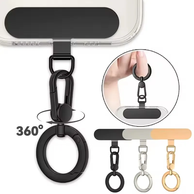 Pestaña de sujeción de teléfono de acero giratoria 360, gancho colgante, junta de parche de Metal, cordón para teléfono móvil, conector de seguridad, pieza, Clip de soporte de anillo