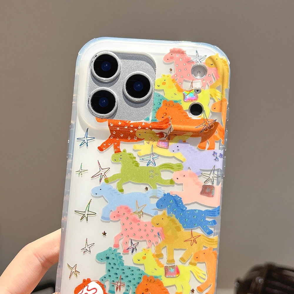 Para iphone 17Promax 17 17pro láser lindo caballo brillo Funda de teléfono para iPhone 14 15 16 Pro Max Funda protectora a prueba de golpes Funda - imagen 4