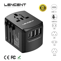 LENCENT Adaptador Viaje Universal USB-C 3 USB EE.UU. UE UK AUS