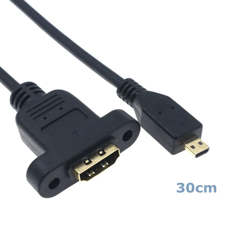 0,3 m Micro HDMI Compatible macho a HDMI Compatible hembra extensión 30cm conector tornillo bloqueo montaje en Panel HD AV Cable de cámara - imagen 4