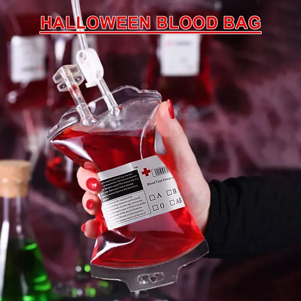 Bolsas de sangre para Halloween, bolsa para beber jugo de Alcohol, decoración para fiesta de cumpleaños, suministros de Cosplay de vampiro, accesorios de terror - imagen 4