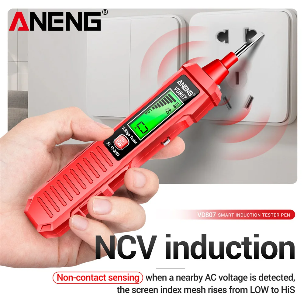 ANENG-Bolígrafo probador de inducción inteligente VD807, probador de voltaje de 12-300V, cable de Sensor NCV 50/60Hz, herramientas de detección de electricista profesional - imagen 4