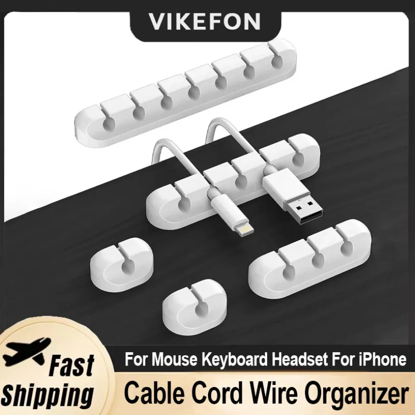 VIKEFON-enrollador de cables USB, Clips de gestión, organizador de cables, autoadhesivo de silicona para ratón, teclado, auriculares para iPhone