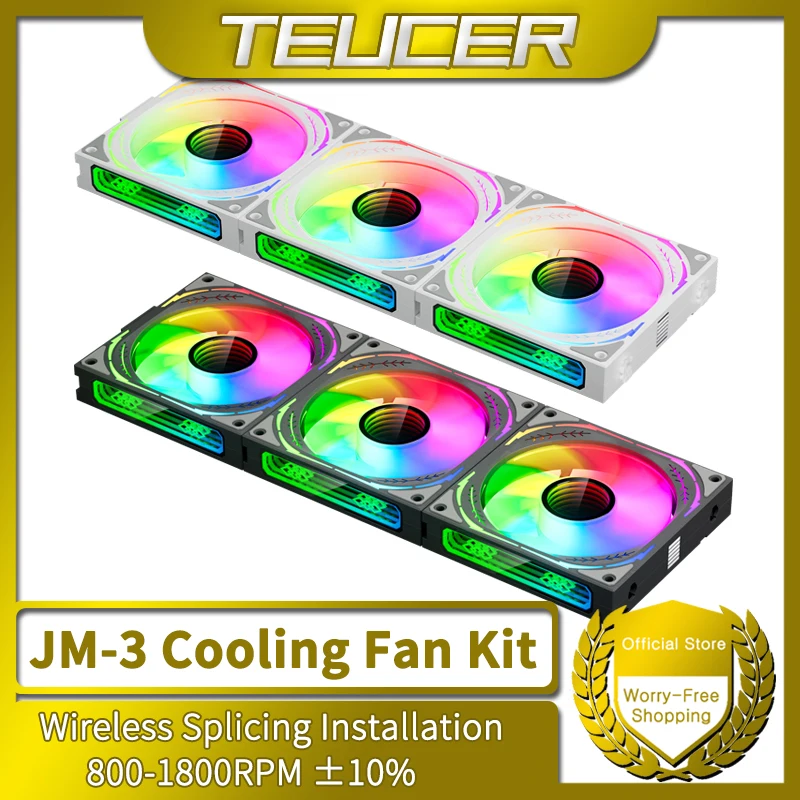 TEUCER JM-3 Kit de ventilador de refrigeración para PC ARGB efecto de luz de ciclo de espejo ventilador con cubierta de 800-1800RPM Compatible con radiador de refrigeración por agua de 360mm - imagen 2