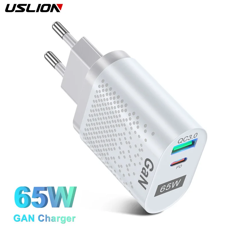 USLION-cargador GaN de 65W, enchufes USB C PD KR, carga rápida, cargador GaN para teléfono, carga rápida tipo C para IPhone, especificación coreana