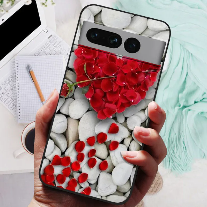 Para Google Pixel 7 Pro funda de silicona pintada suave cubierta negra para Google Pixel 7 Pro 7A Fundas para Googe Pixel7 7Pro TPU Coque - imagen 2