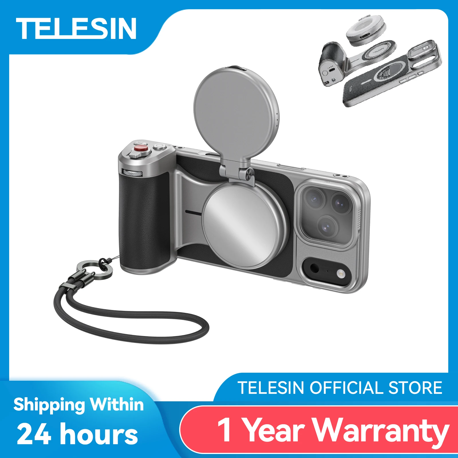 TELESIN Master Grip Set para iPhone17 Pro Pro Max soporte de agarre de mano para cámara de teléfono magnético 3200Mha Powerbank con carga inalámbrica - imagen 2