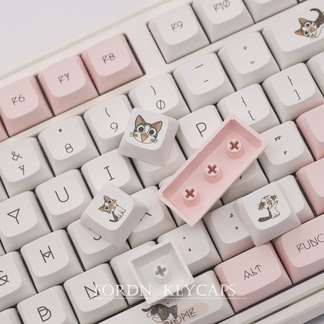 Teclas de perfil XDA de 136 teclas, teclas PBT DYE-SUB con tema de gato bonito, teclas rosas para teclado mecánico para juegos Cherry Mx Switch GMMK Pro