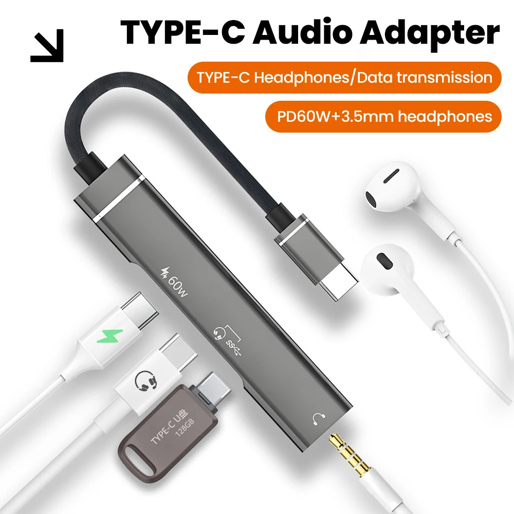Divisor de concentrador tipo C 3 en 1, adaptador de Audio tipo C DAC, adaptador de Audio 3,5 de alta definición para iphone 15 16 17 Huawei Xiaomi Samsung - imagen 2