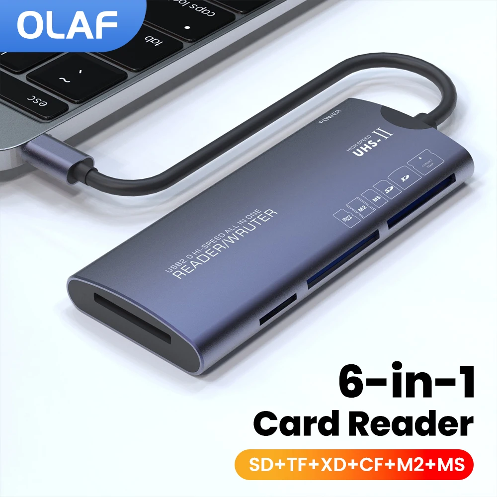 Lector de tarjetas 6 en 1 USB tipo C a SD TF CF MS M2 XD adaptador de lector de tarjetas USB C de alta velocidad lector de tarjetas de memoria para accesorios de ordenador portátil