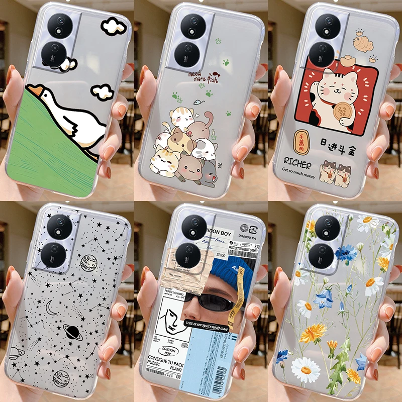 Funda de teléfono para Honor X7b 4G 5G, carcasa de silicona con flores, Gato bonito, parachoques, funda protectora suave y transparente para Honor X7b X 7B