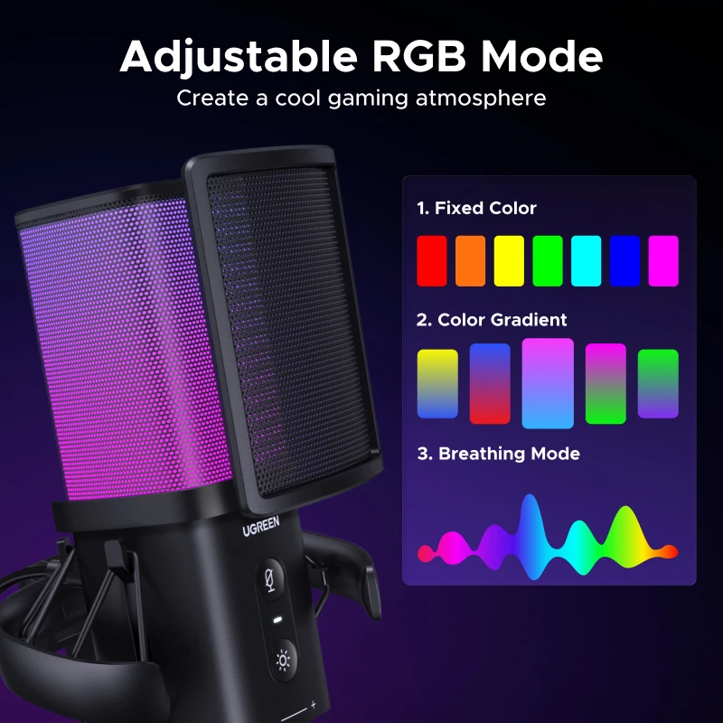 UGREEN Micrófono USB con botón de silencio táctil e iluminación RGB Adecuado para PC Mac Juegos Karaoke Grabación Streaming Podcasting - imagen 3