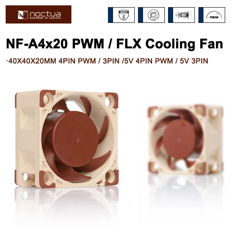 Noctua-ventilador de refrigeración de CPU, 40mm, 12V, 5V, PWM/FLX, radiador de chasis, reemplazo de ventiladores de caja, NF-A4x20