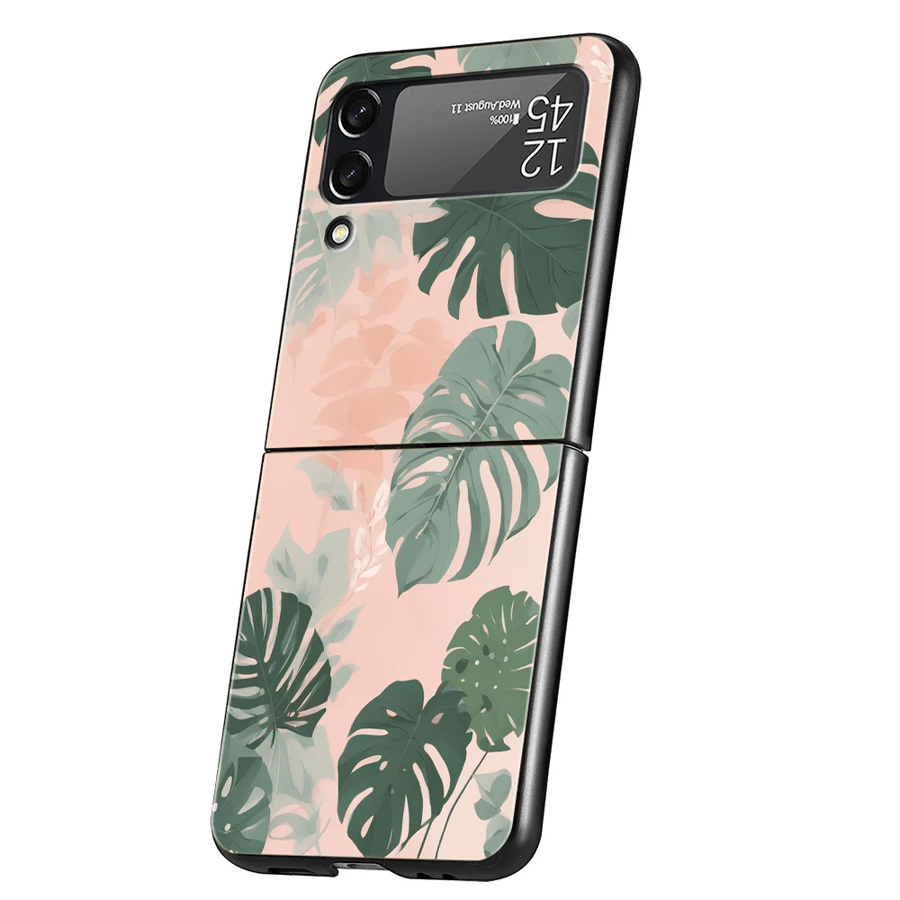 Funda de teléfono verde Monstera de hojas para Samsung Galaxy Z Flip 3 4 5 6 7 PC plegable negro duro para Samsung Z Flip3 Flip4 Flip5 - imagen 2