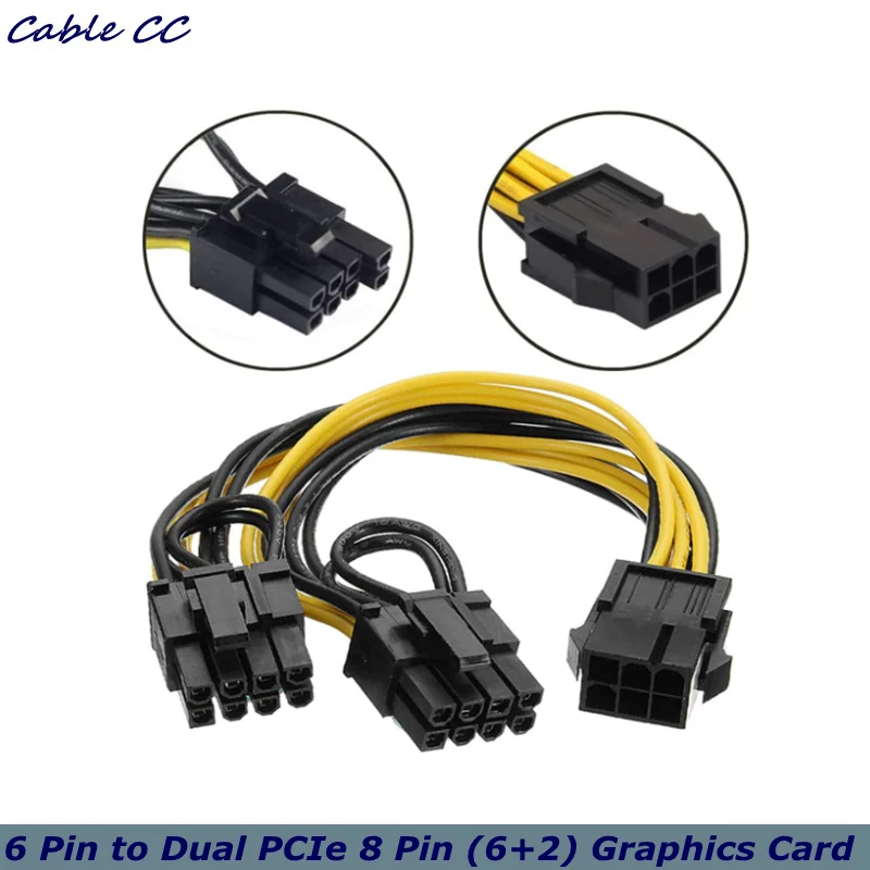 Tarjeta gráfica de 6 pines a PCIe dual de 8 pines (6 + 2) adaptador de corriente PCI Express GPU VGA extensión divisor Y Cable de alimentación de tarjeta de vídeo de minería