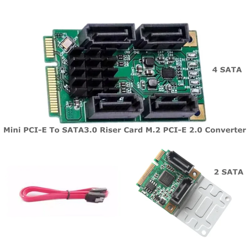 Mini tarjeta elevadora PCI-E a SATA3.0, convertidor M.2 PCI-E 2,0, tarjeta de expansión de llave B + M, tarjeta adaptadora SSD 2/4 SATA 3,0