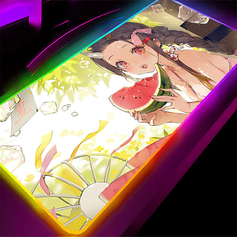 Alfombrilla de ratón LED RGB Demon Slayer Nezuko, alfombrilla de ratón de goma antideslizante, alfombrillas para juegos de ordenador portátil, accesorios para PC, alfombrilla extendida para escritorio de oficina - imagen 4