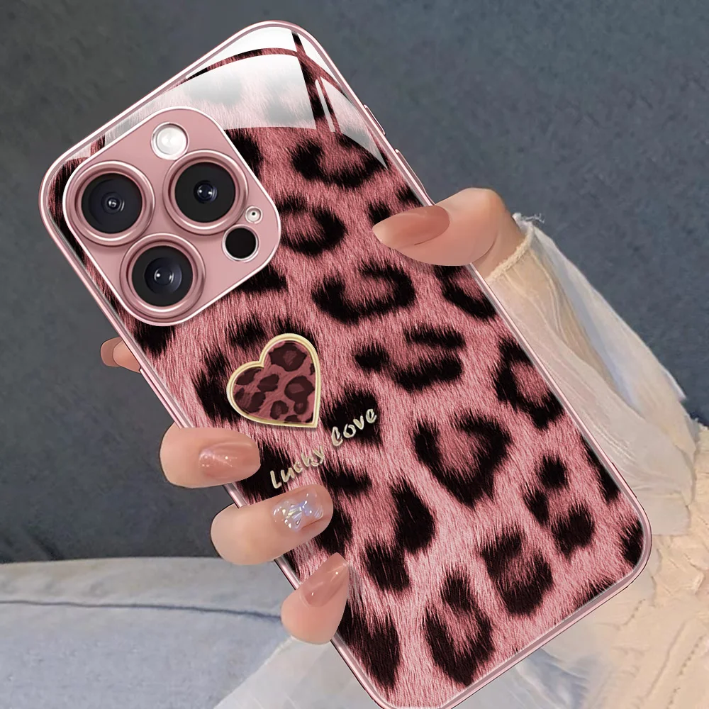 Funda de teléfono de vidrio templado para iPhone 17 13 11 16 14 15 Pro Max 12 17 Air 16E XR X Xs 7 8 Plus SE Fundas de leopardo a prueba de golpes - imagen 4