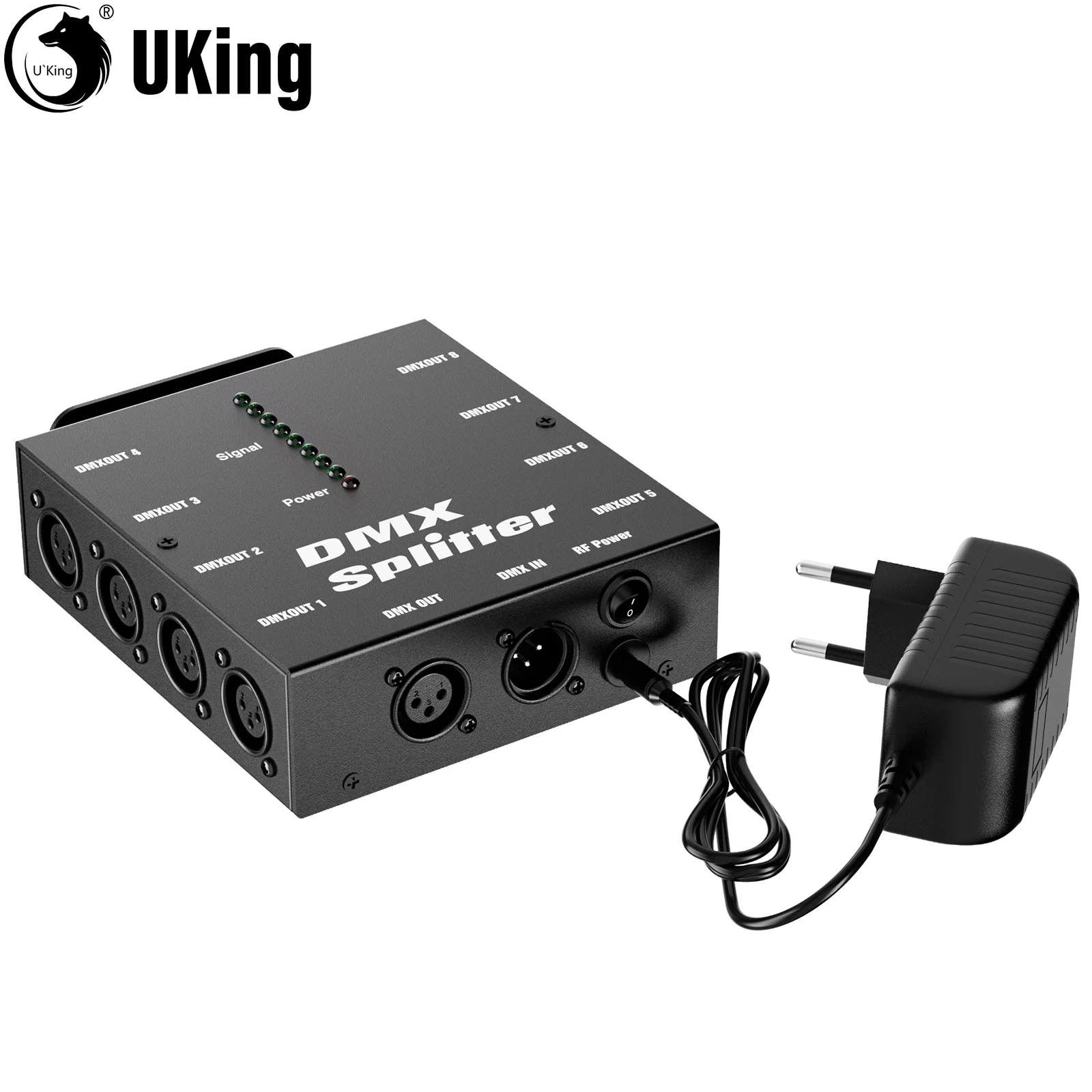 U'King-amplificador de señal DMX512, distribuidor divisor XLR DMX, decodificador de señal, salida de señal de 8 canales para Control de iluminación de escenario
