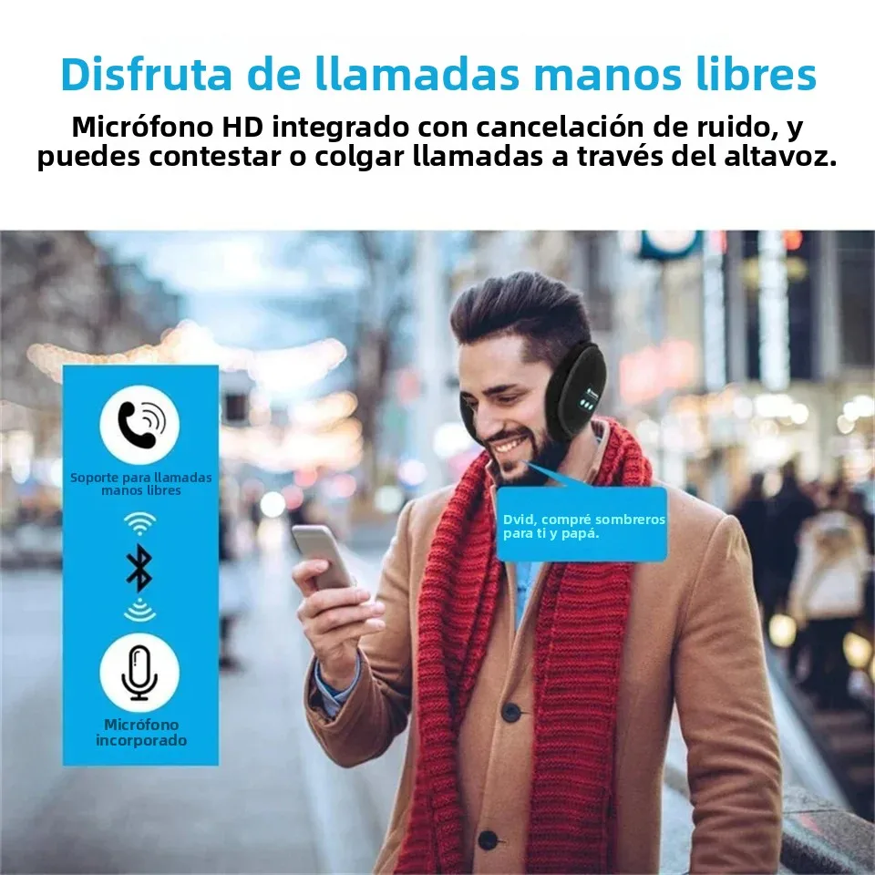 Orejeras inalámbricas con Bluetooth, orejeras para invierno, gorro informal, calentador deportivo para montar, orejeras para hombres y mujeres, auriculares de música - imagen 3
