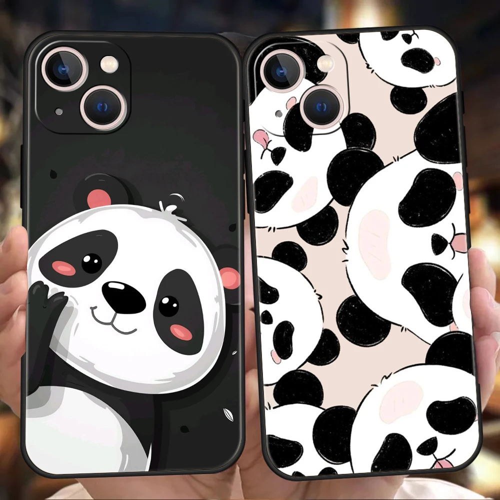 Funda de teléfono suave de TPU de lujo para iPhone 17 Air 16E 16 11 15 14 Pro MAX 12 13 7 8 Plus X XR XS SE 2022 cubierta de panda de dibujos animados