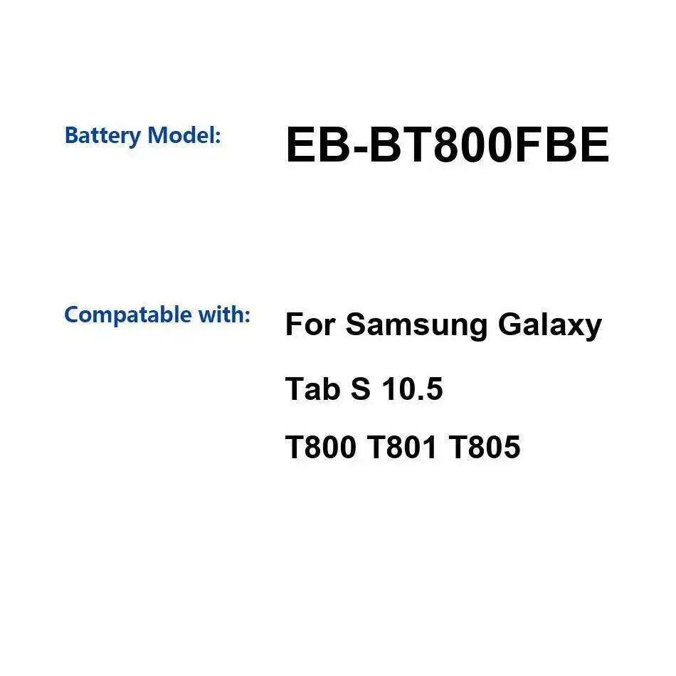 Rendimiento duradero para Samsung Galaxy Tab S 10,5 T800 T801 T805 batería duradera para tableta de 7900Mah EB-BT800FBE