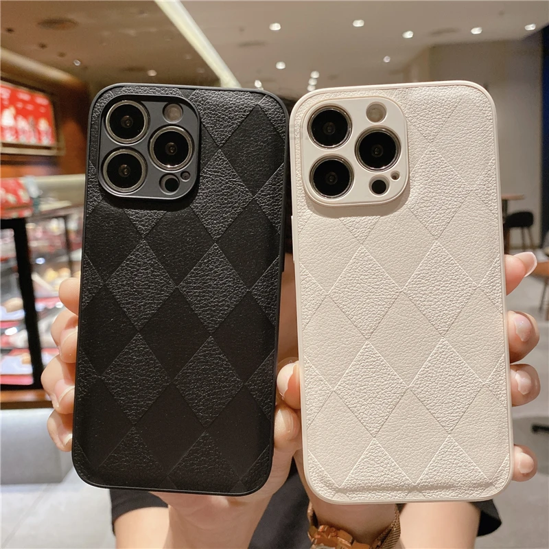 Funda a prueba de golpes con textura de cuero de lujo para iPhone, 14, 13, 12, 11 Pro Max, XR, X, XS, 7, 8 Plus, Mini SE, cubierta de protección de cámara completa suave - imagen 2