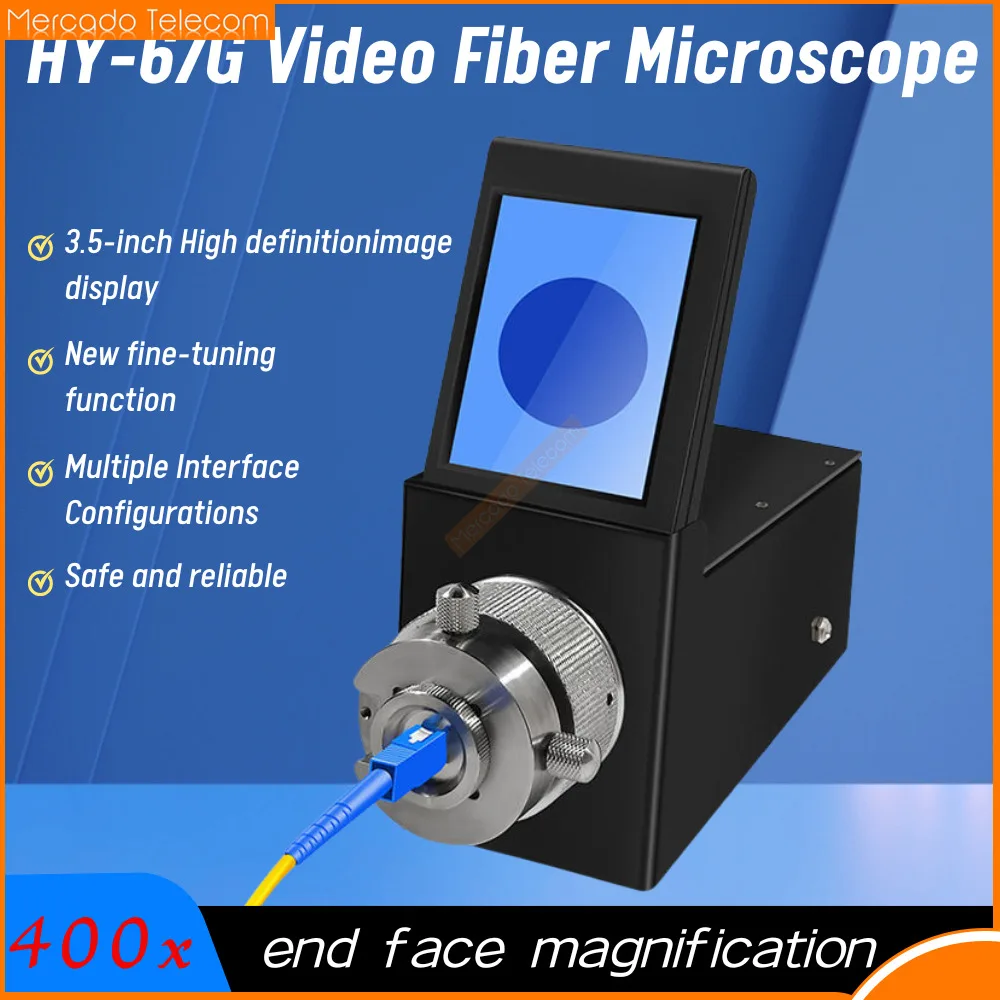 Microscopio de fibra de vídeo de HY-67G, sonda de microscopio de inspección de fibra óptica de alta precisión, pantalla de inspección facial de extremo 400x