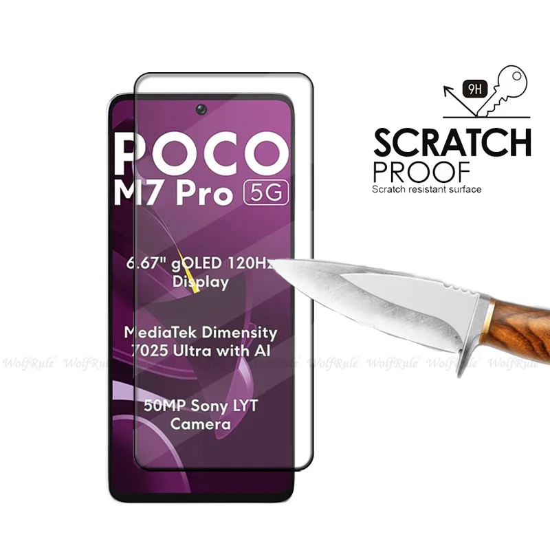 4 Uds para Poco M7 Pro 5G vidrio Poco M7 Pro 5G Protector de vidrio templado cubierta completa pegamento 9H Protector de pantalla Xiaomi Poco M7 Pro 5G - imagen 2