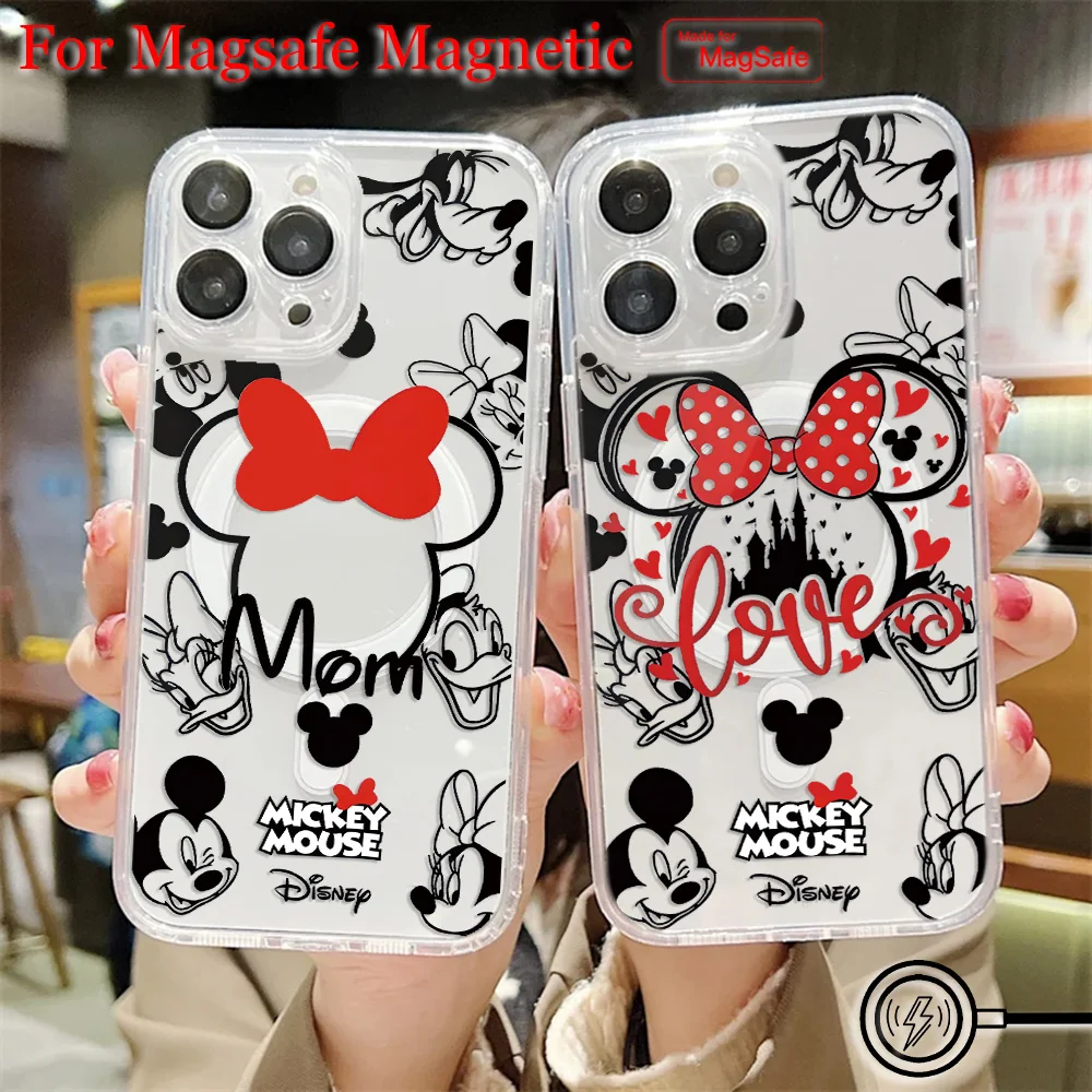 Preciosa funda de teléfono magnética Mickey Magsafe para Samsung Galaxy S25 S24 S23 S22 S21 S20 FE Plus Ultra 5G, funda transparente de TPU - imagen 2